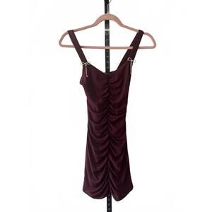 Stylish Johnny Wujek Burgundy Ruched Dress - XS
